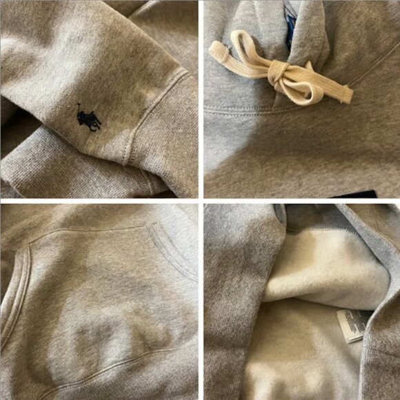 NWT Polo Ralph Lauren RL Monogram Letterman Fleece Hoodie Sweatshirt Grey - Picture 3 of 4